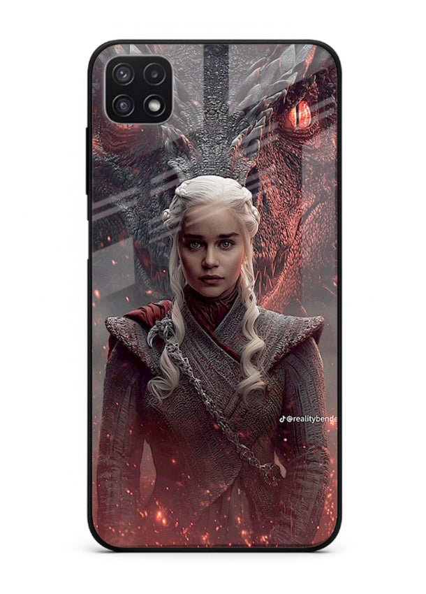 Fantasy queen with dragon artwork printed on tempered glass Samsung F42 5G back cover