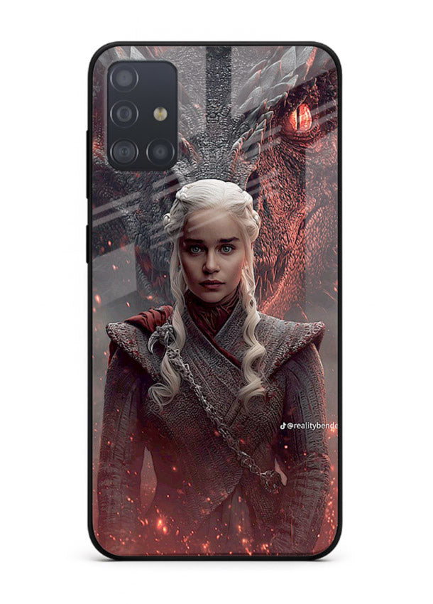 Fantasy queen with dragon artwork printed on tempered glass Samsung A51 back cover