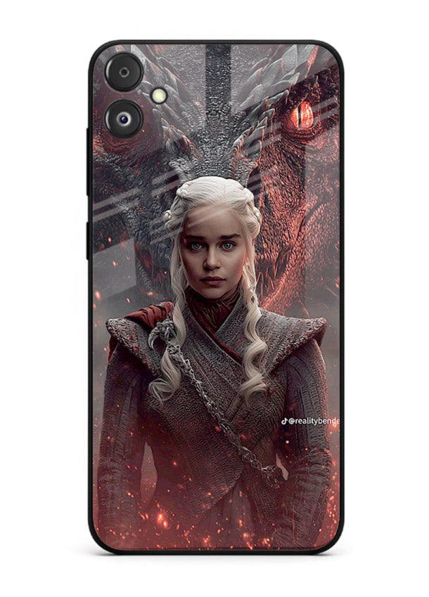 Fantasy queen with dragon artwork printed on tempered glass Samsung F14 5G back cover
