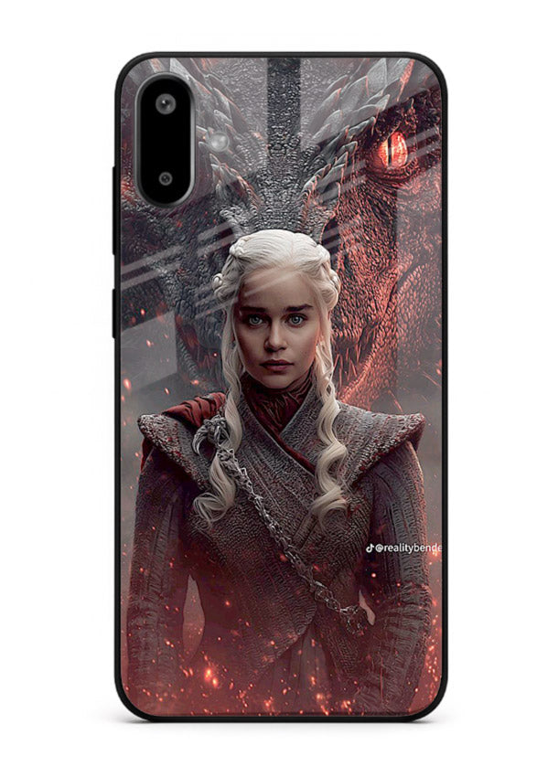 Fantasy queen with dragon artwork printed on tempered glass Samsung F06 5G back cover