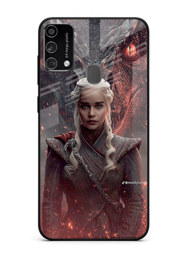 Fantasy queen with dragon artwork printed on tempered glass Samsung F41 back cover