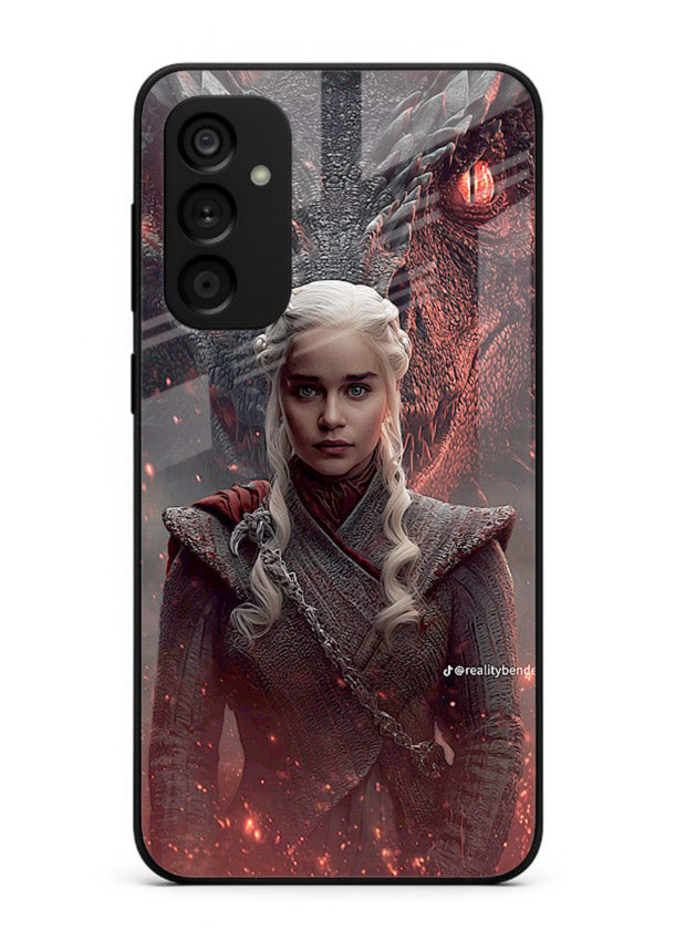 Fantasy queen with dragon artwork printed on tempered glass Samsung F23 5G back cover