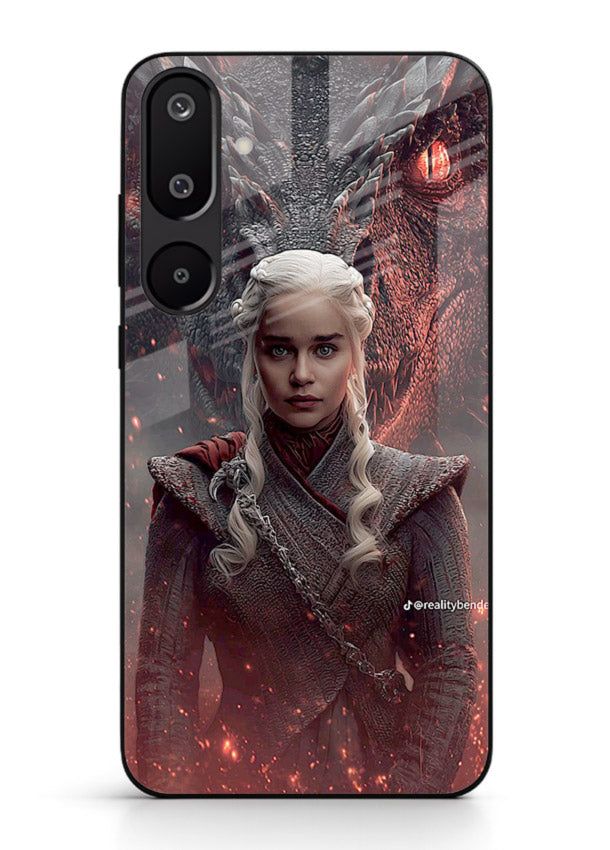 Fantasy queen with dragon artwork printed on tempered glass Samsung M16 5G back cover