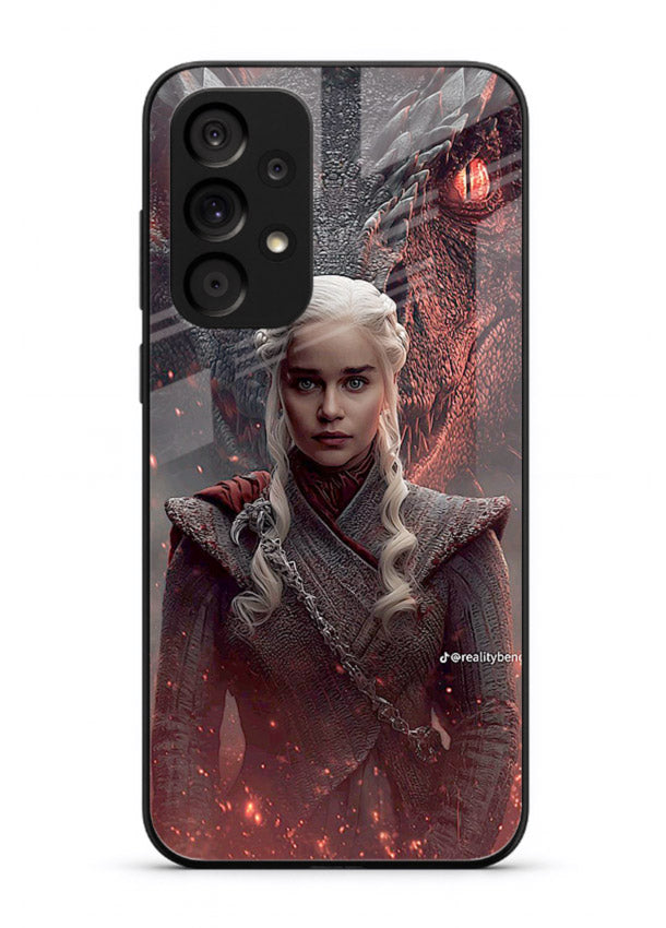 Fantasy queen with dragon artwork printed on tempered glass Samsung A73 5G back cover
