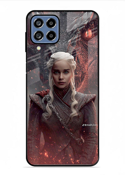 Fantasy queen with dragon artwork printed on tempered glass Samsung M33 5G back cover