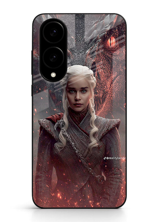 Fantasy queen with dragon artwork printed on tempered glass Samsung S25 Edge back cover