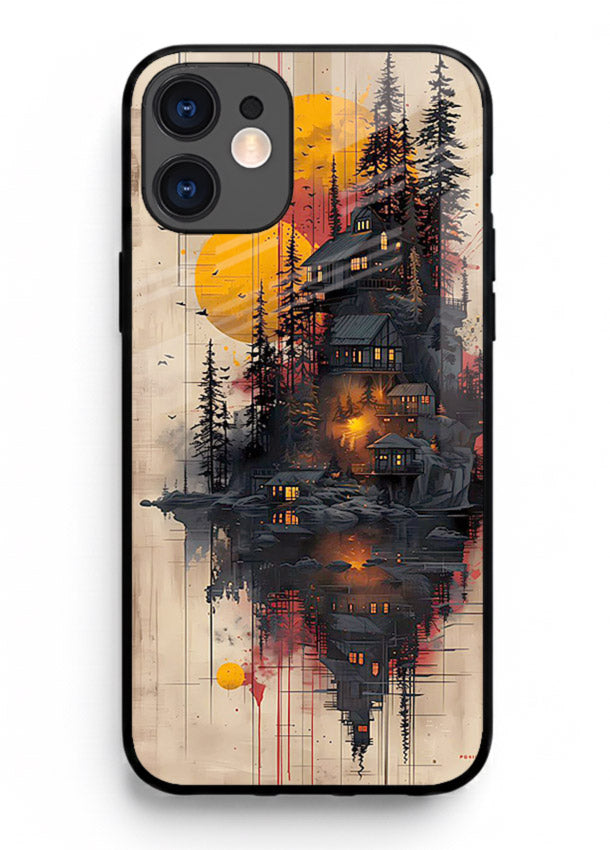 Floating Cabin Sunset warm cabin artwork iphone 11 glass back cover