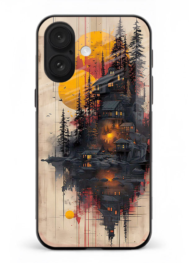 Floating Cabin Sunset warm cabin artwork iphone 16 plus glass back cover