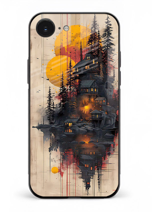 Floating Cabin Sunset warm cabin artwork iphone 16e glass back cover