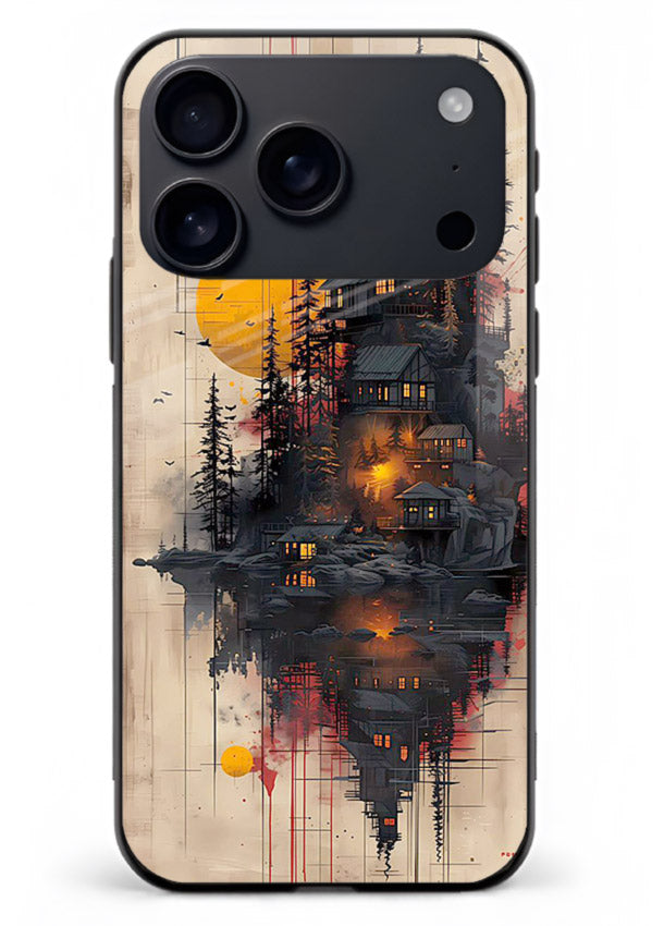 Floating Cabin Sunset warm cabin artwork iphone 17 pro max glass back cover