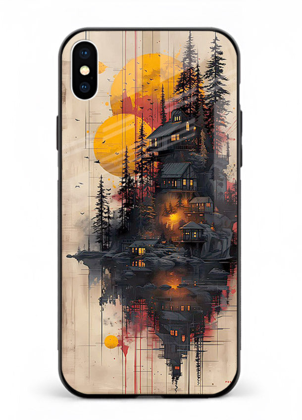 Floating Cabin Sunset warm cabin artwork iphone xs max glass back cover