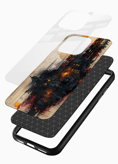 Floating Cabin Sunset warm cabin artwork glossy vibrant premium glass back cover - Angle Layers