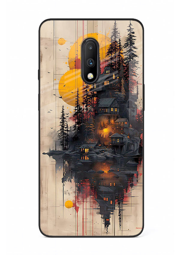 Floating Cabin Sunset warm cabin artwork OnePlus 7 glass back cover