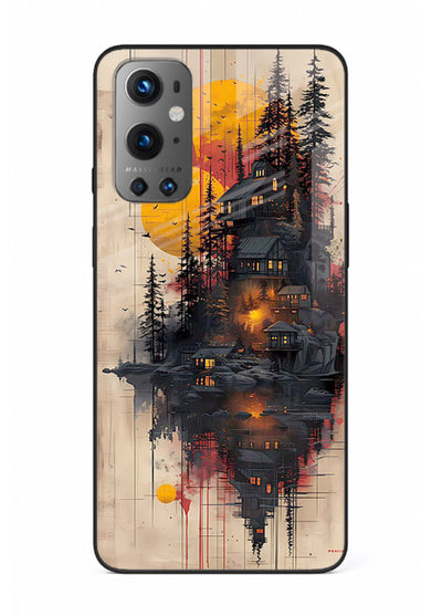 Floating Cabin Sunset warm cabin artwork OnePlus 9 glass back cover