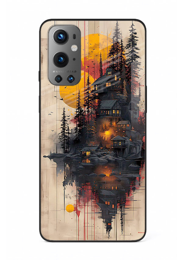 Floating Cabin Sunset warm cabin artwork OnePlus 9 glass back cover
