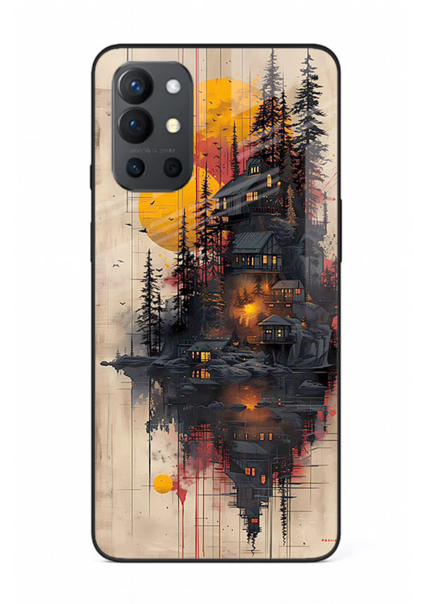 Floating Cabin Sunset warm cabin artwork OnePlus 9R glass back cover