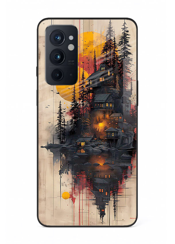 Floating Cabin Sunset warm cabin artwork OnePlus 9RT glass back cover