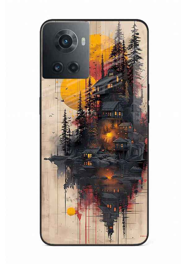 Floating Cabin Sunset warm cabin artwork OnePlus 10R glass back cover