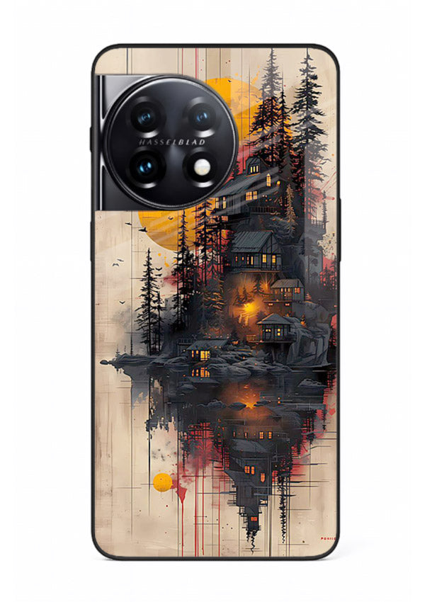 Floating Cabin Sunset warm cabin artwork OnePlus 11 glass back cover