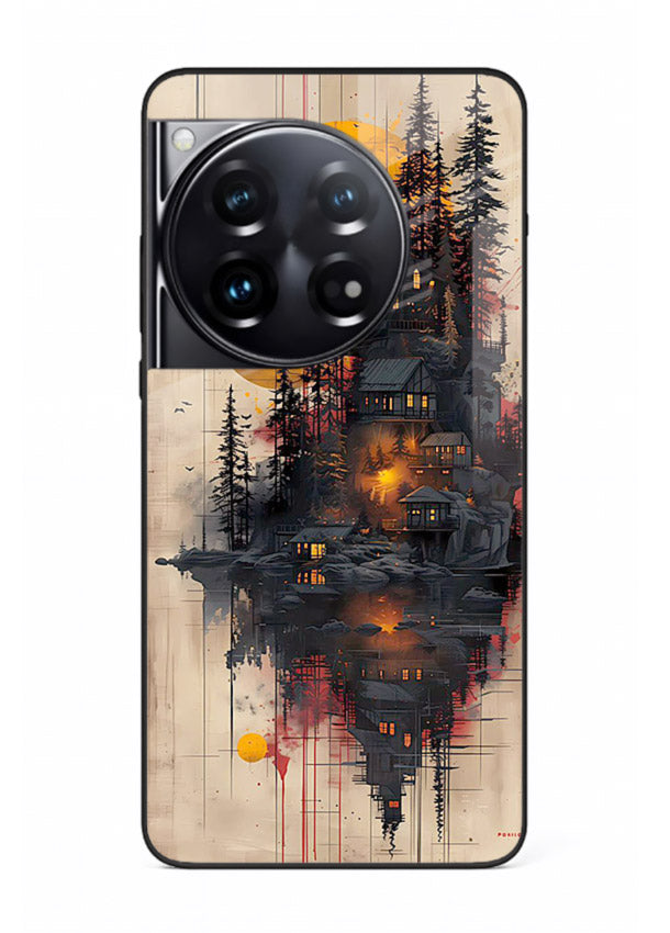 Floating Cabin Sunset warm cabin artwork OnePlus 12 glass back cover