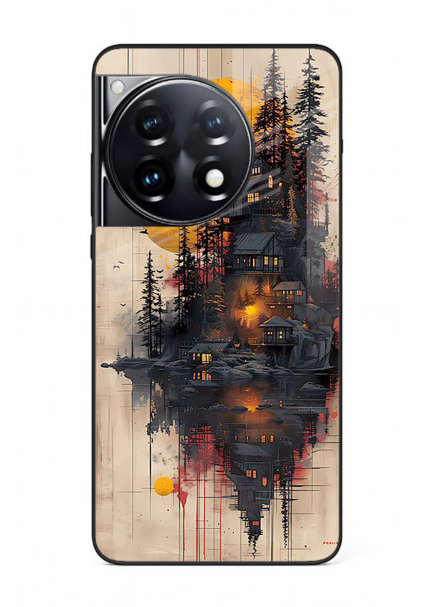 Floating Cabin Sunset warm cabin artwork OnePlus 12R glass back cover