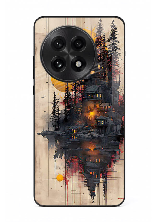Floating Cabin Sunset warm cabin artwork OnePlus 13 glass back cover