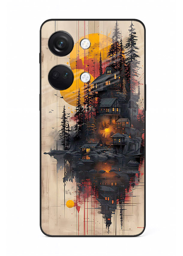Floating Cabin Sunset warm cabin artwork OnePlus Nord 3 glass back cover