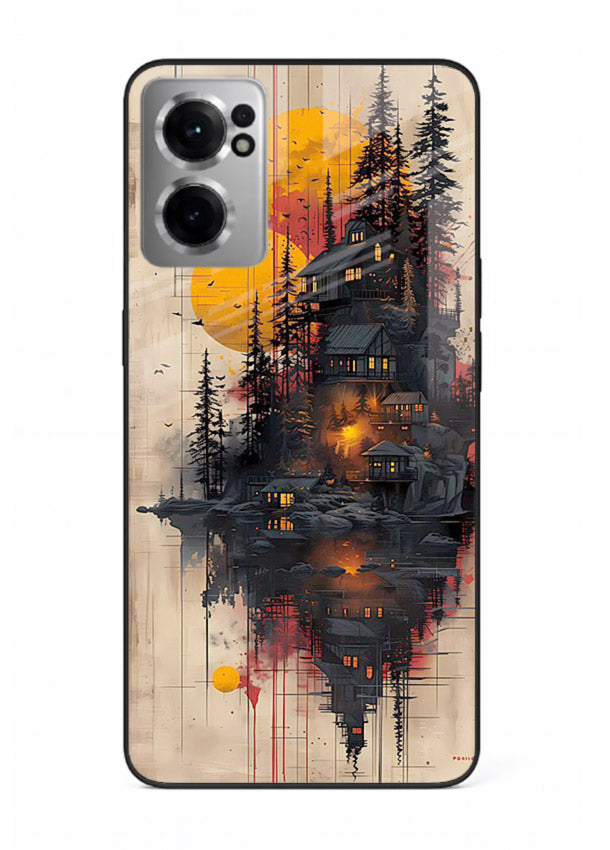 Floating Cabin Sunset warm cabin artwork OnePlus Nord CE2 5G glass back cover