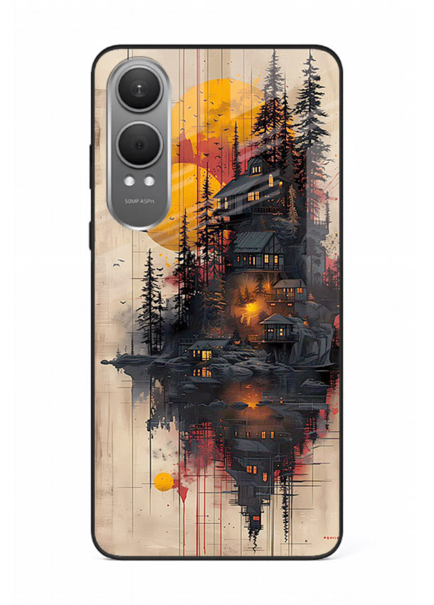 Floating Cabin Sunset warm cabin artwork OnePlus Nord CE4 Lite glass back cover