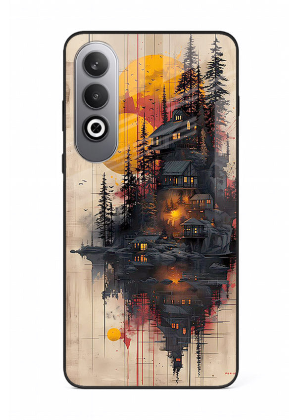 Floating Cabin Sunset warm cabin artwork OnePlus Nord CE4 glass back cover