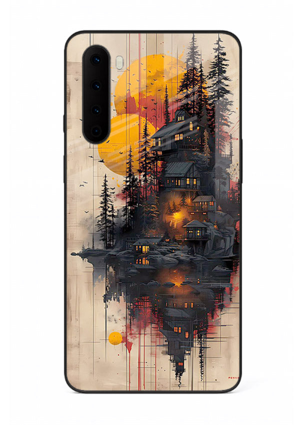 Floating Cabin Sunset warm cabin artwork OnePlus Nord glass back cover
