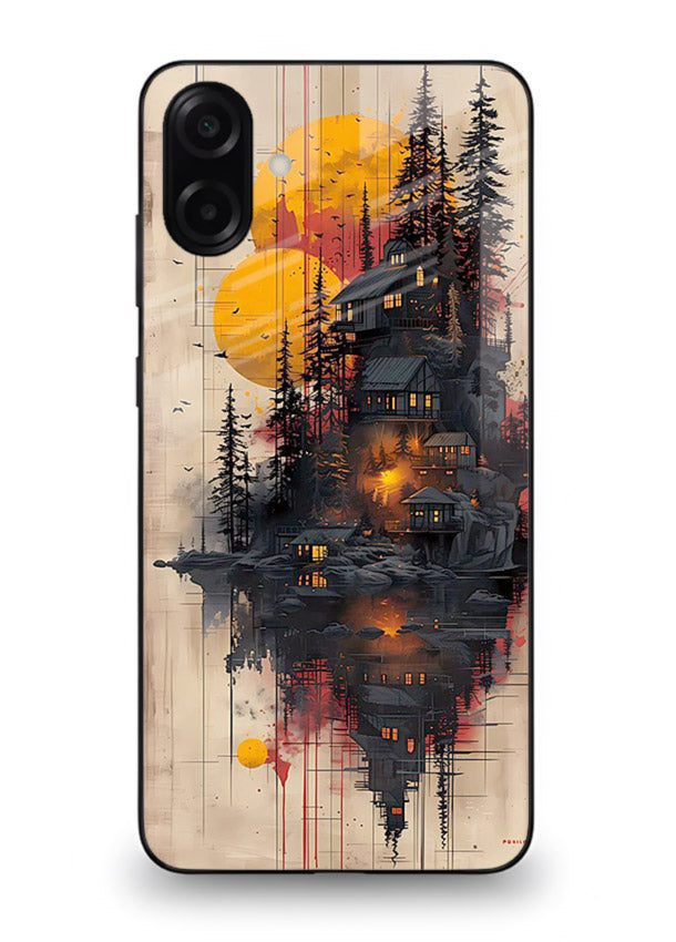 Floating Cabin Sunset warm cabin artwork Samsung M13 5G glass back cover