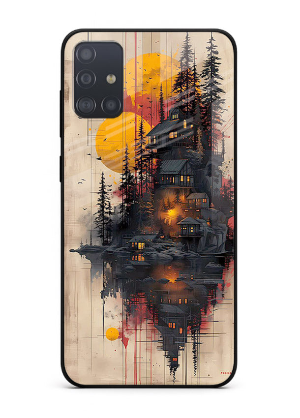 Floating Cabin Sunset warm cabin artwork Samsung A51 glass back cover