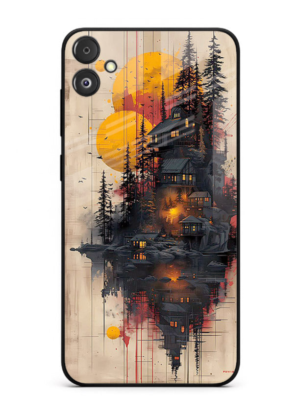 Floating Cabin Sunset warm cabin artwork Samsung F14 5G glass back cover