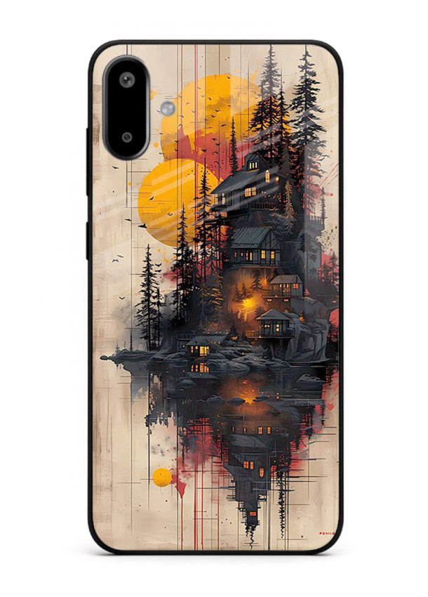 Floating Cabin Sunset warm cabin artwork Samsung F06 5G glass back cover