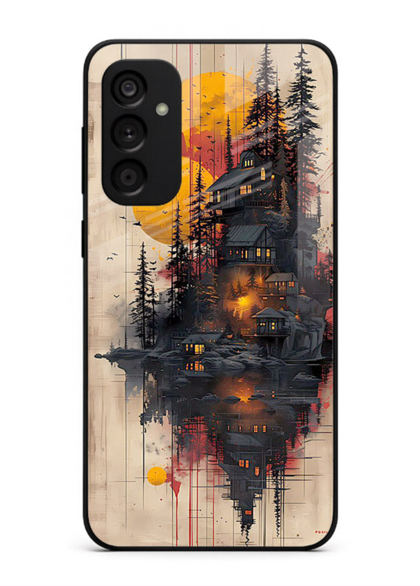 Floating Cabin Sunset warm cabin artwork Samsung A15 5G glass back cover