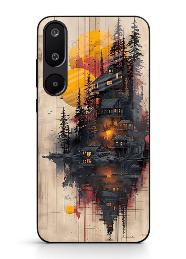 Floating Cabin Sunset warm cabin artwork Samsung F16 5G glass back cover