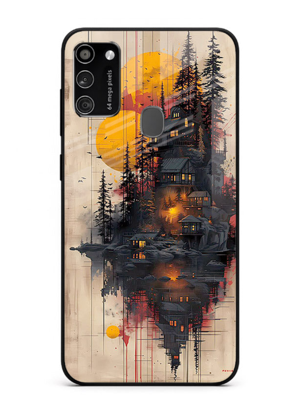 Floating Cabin Sunset warm cabin artwork Samsung M30s glass back cover