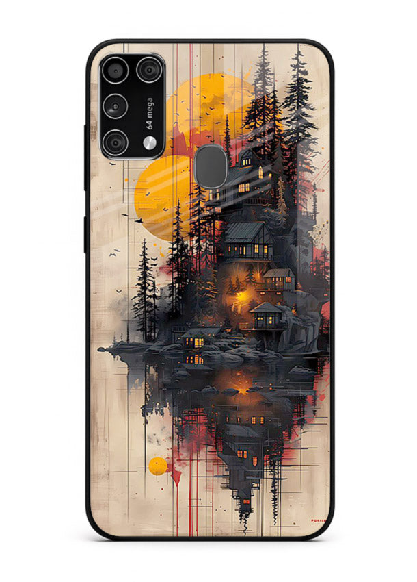 Floating Cabin Sunset warm cabin artwork Samsung M31 Prime glass back cover