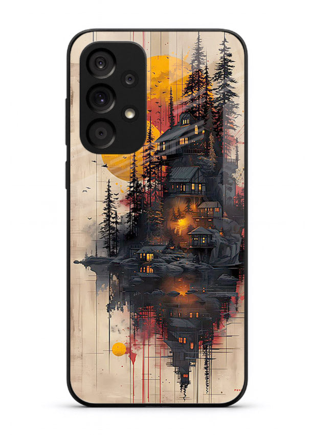 Floating Cabin Sunset warm cabin artwork Samsung A53 5G glass back cover