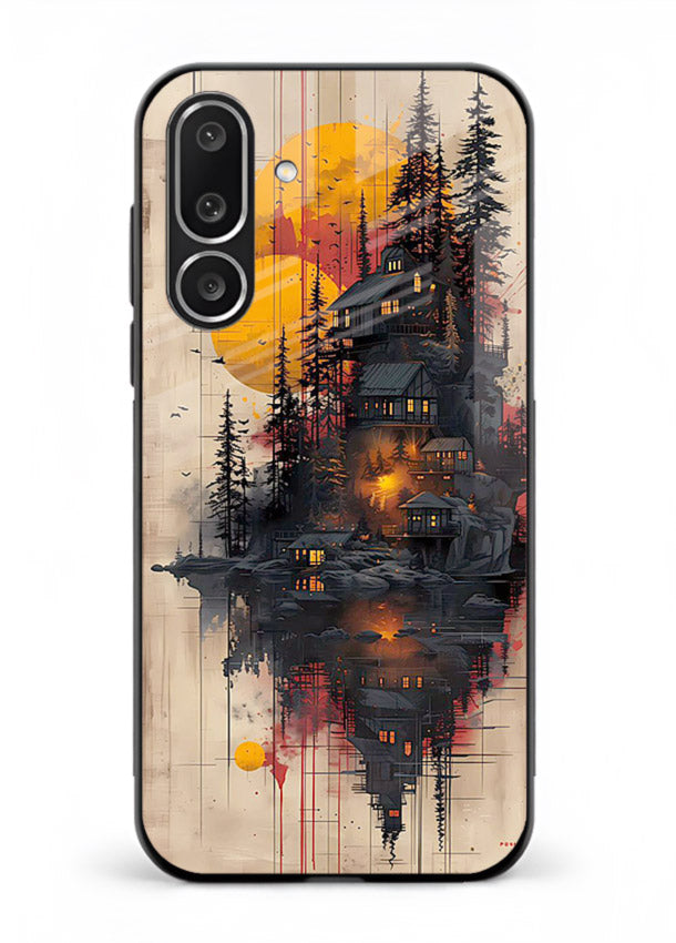 Floating Cabin Sunset warm cabin artwork Samsung F56 5G glass back cover