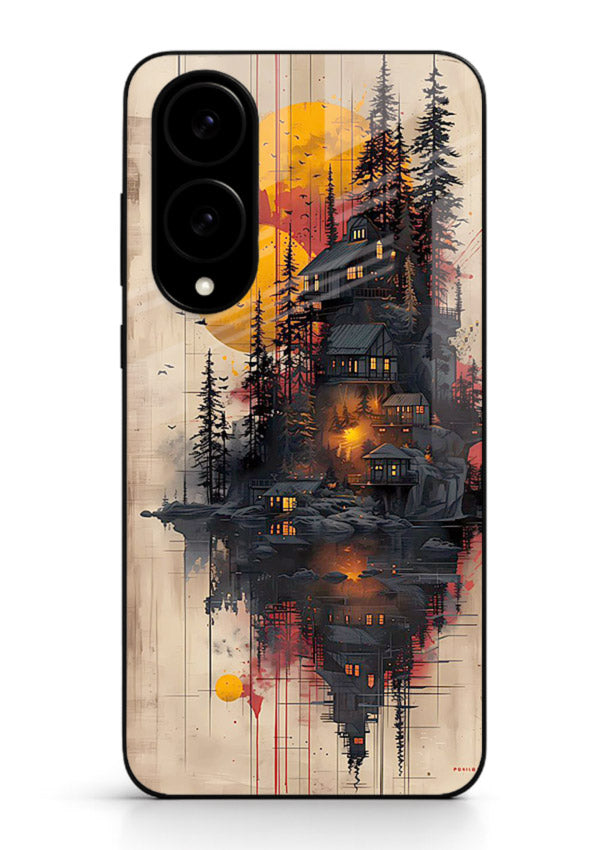 Floating Cabin Sunset warm cabin artwork Samsung S25 Edge glass back cover