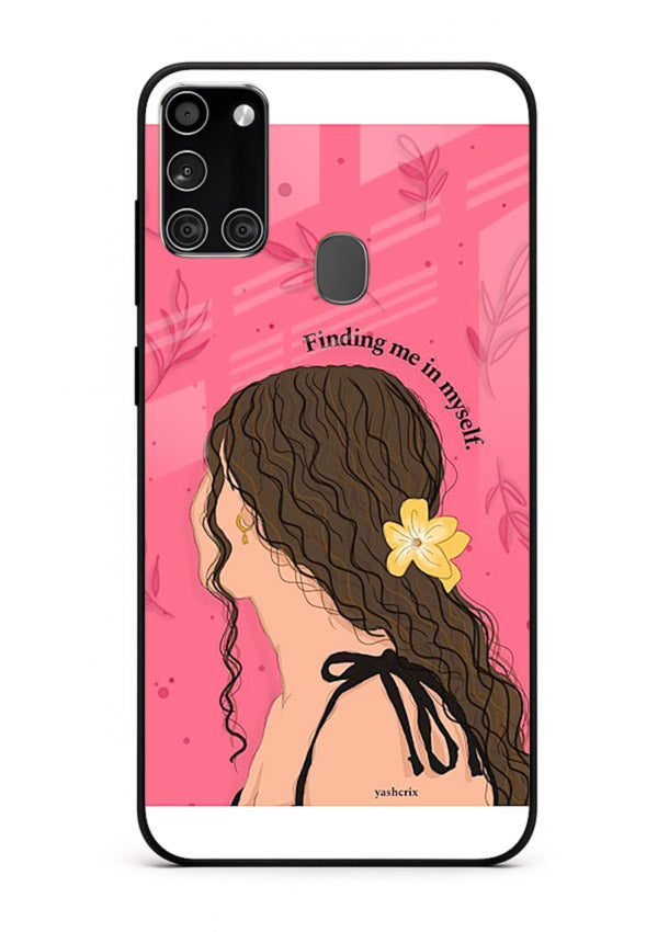 Floral Girl Portrait pastel illustration Samsung A21s glass back cover