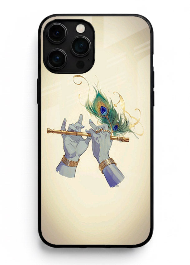 Krishna flute feather artwork iphone 16 pro max glass back cover