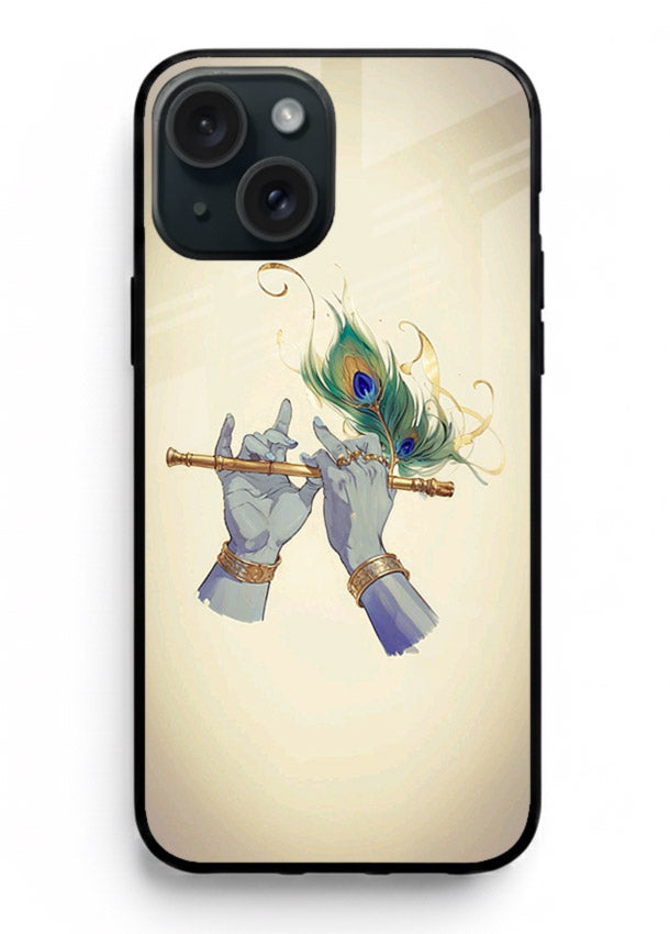 Krishna flute feather artwork iphone 15 plus glass back cover