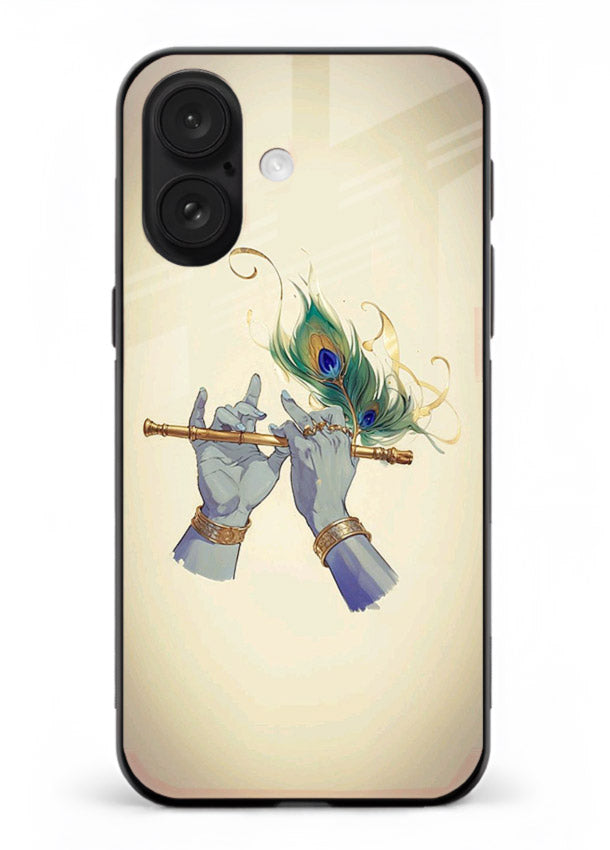 Krishna flute feather artwork iphone 16 glass back cover