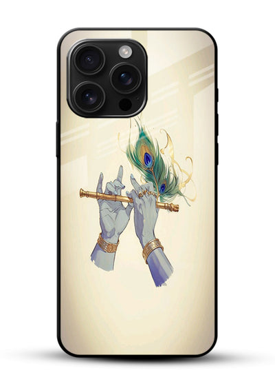 Krishna flute feather artwork glossy vibrant premium glass back cover - Angle Front