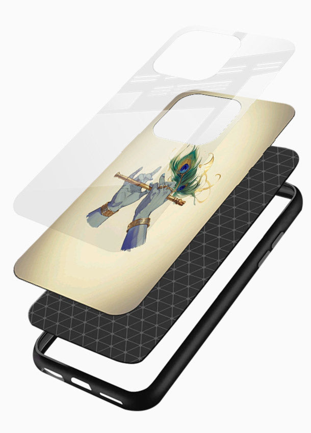 Krishna flute feather artwork glossy vibrant premium glass back cover - Angle Layers
