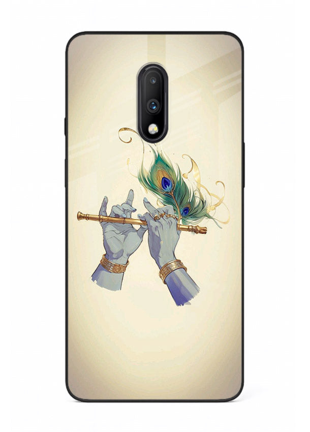 Krishna flute feather artwork OnePlus 7 glass back cover