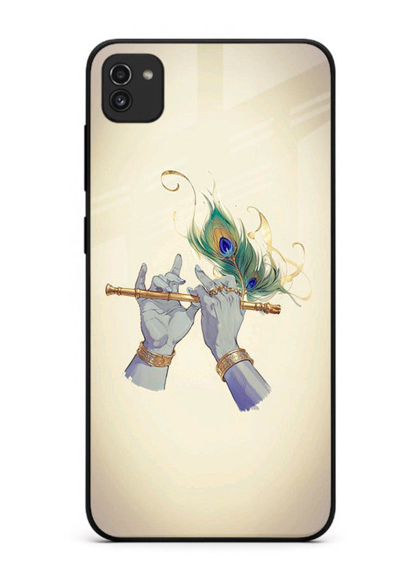 Krishna flute feather artwork Samsung A03 glass back cover